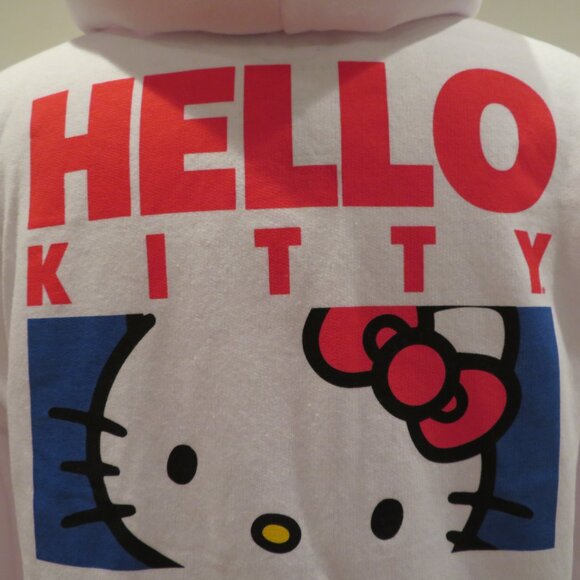 Women XS White Hoodie Sweatshirt Hello Kitty Embroidery Screen Print Warm Cozy - Picture 9 of 16